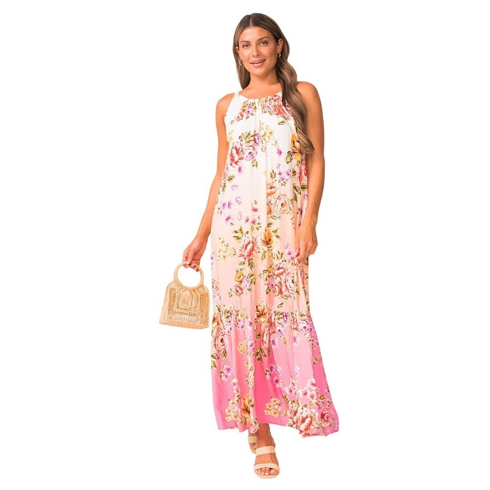 PQ Swim Revolve Bahia Leilani Floral Maxi Dress Swim Cover Up  M/L $164 NWT